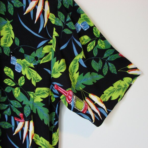 Hawaiian Button Shirt Loose Hot Sauce Drinks Cocktails Black Green Blue Medium - Picture 7 of 13